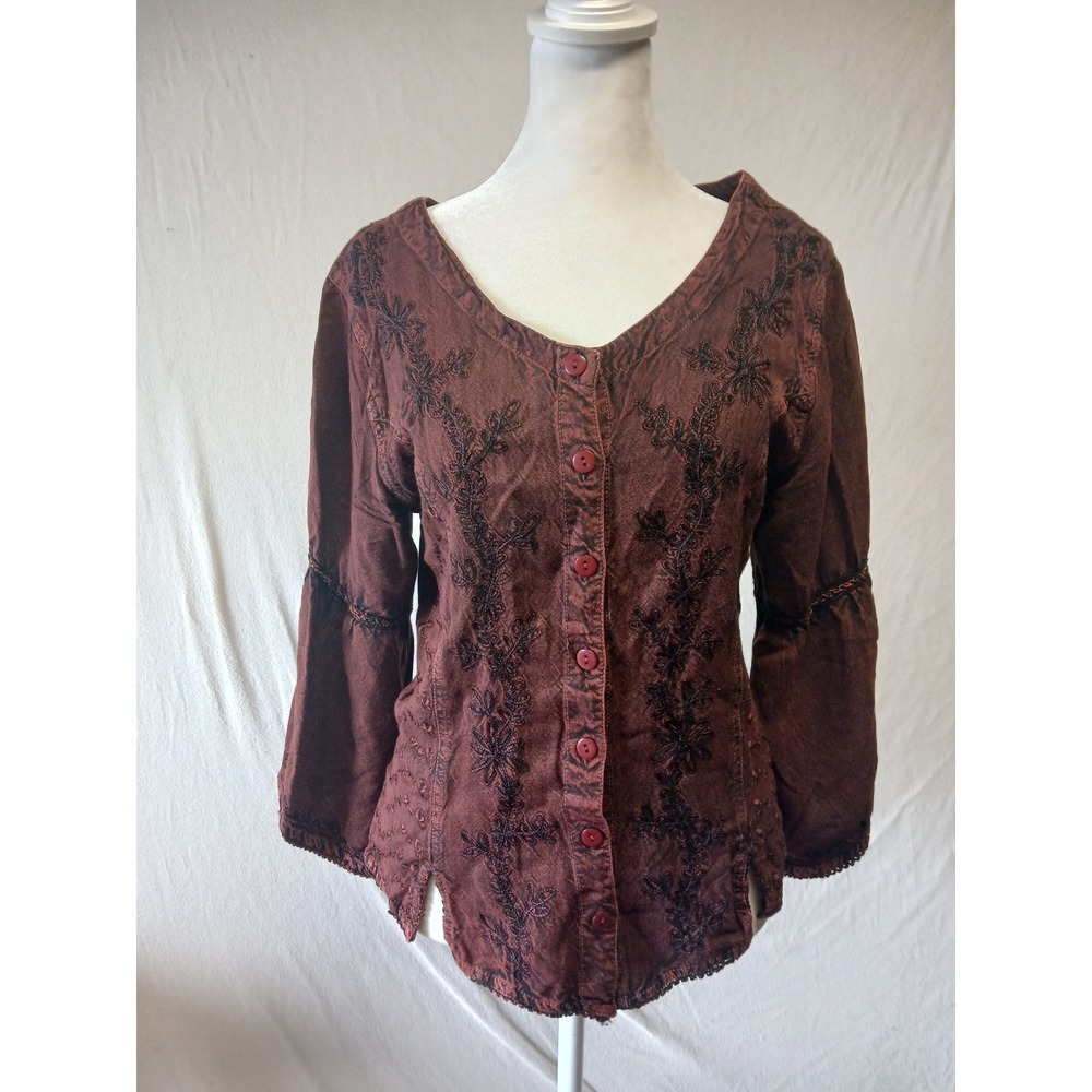 Gothic small 3/4 sleeve shirt whimsgoth dark academia button up vamp tunic